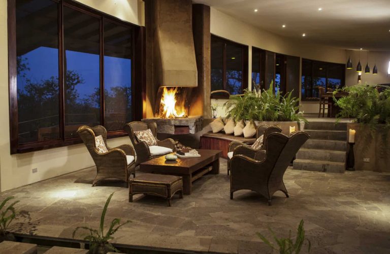 Galapagos Safari Camp _ Main Lodge - interior _ fire